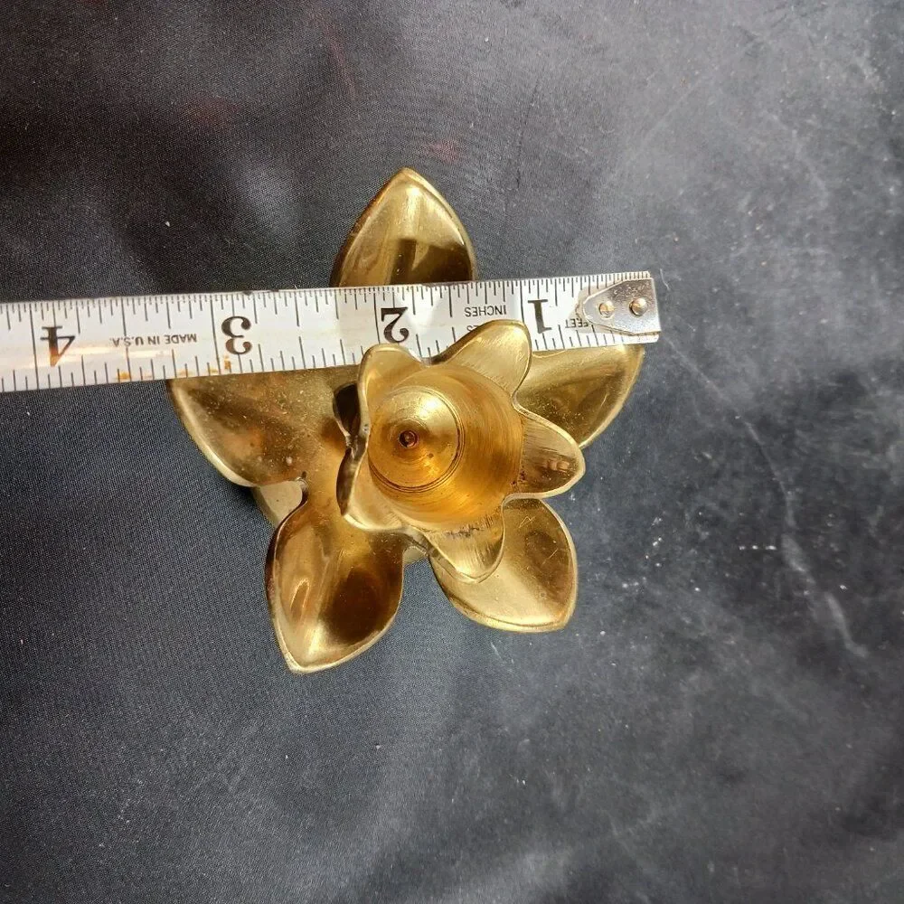 Vintage Enesco Solid Brass Small Candle Holder Flower Shape